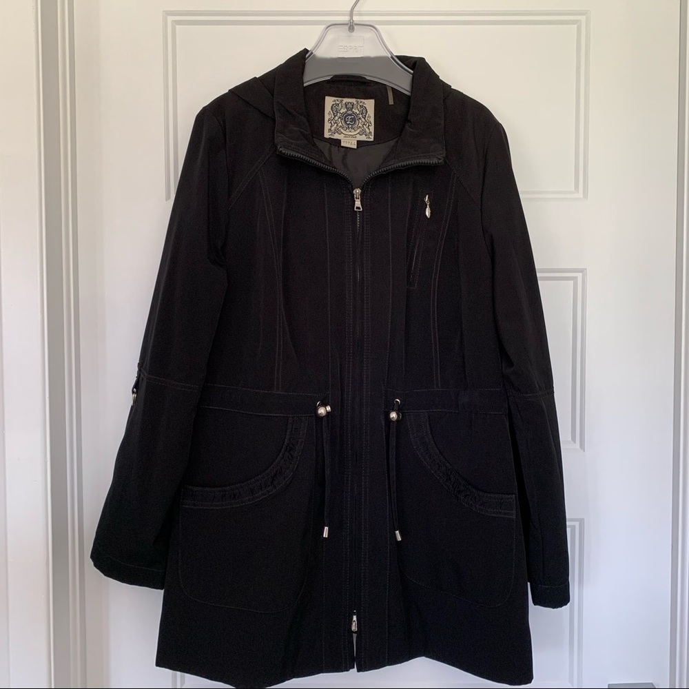 Esprit - Black Hooded Coat with Zipper - Size L
